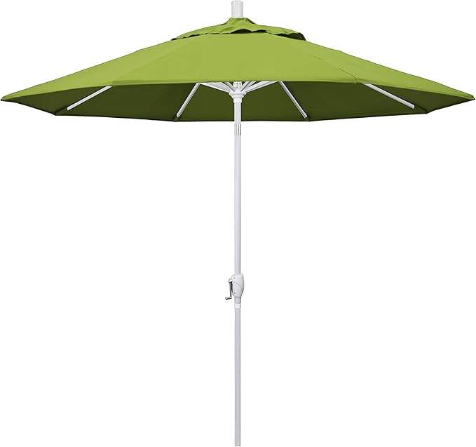 California Umbrella 9' Round Aluminum Market Umbrella, Crank Lift, Push Button Tilt, White Pole, Cilantro