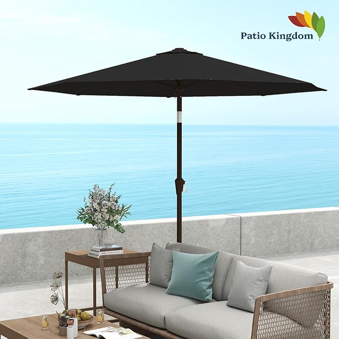 9FT Patio Umbrella Outdoor Table Umbrella w/Push Button Tilt and Crank, 8 Sturdy Ribs, UV Resistant Waterproof Market Umbrella for Pool, Deck, Backyard, Garden, Black