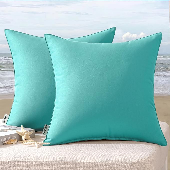 MIULEE Decorative Outdoor Waterproof Pillow Covers 16x16 Light Green | Decorative Patio Furniture,Pack of 2,Accent Square Soild Throw Pillow Covers,Summer Garden Tent Couch Sofa