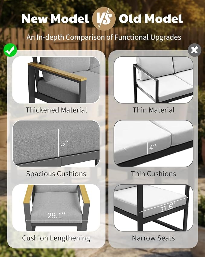 1 Pcs Aluminum Loveseat and Coffee Table, Aluminum Patio Patio Conversation Set with Washable Thick Cushion for for Balcony, Garden, Deck, Backyard,Gray