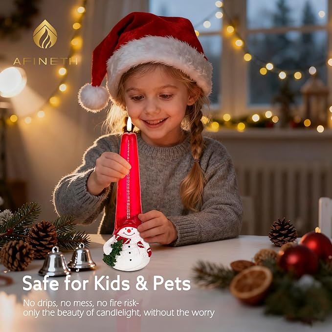 Christmas Flameless Candles with Remote, Real Wax Christmas Countdown Candle, Snowman Countdown to Christmas Battery Operated Candles, Xmas Flameless Advent Candles for Table Decor