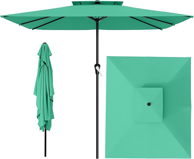 AreShark 8'x10' 2 Tiers Rectangular Patio Umbrella - Outdoor Umbrella Waterproof UV Protection, Market Table Umbrella w/Crank for Pool, Backyard, Deck(Turquoise)