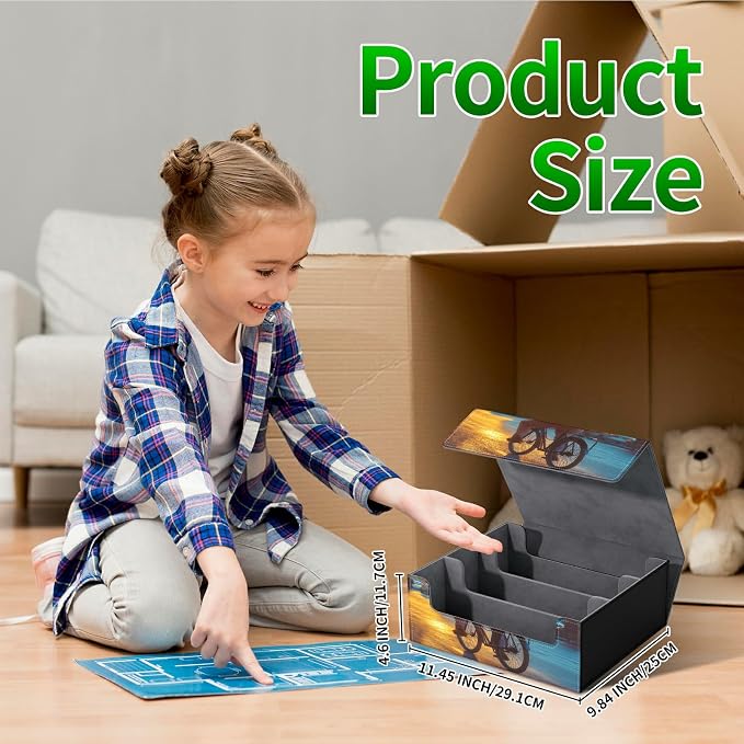 Large Card Deck Box for MTG, Fits 1200+ Sleeved Cards, PU Leather Storage Case with Strong Magnetic Closure, Multiple Colors Available for TCG CCG Baseball Card Collections, Flower Bike