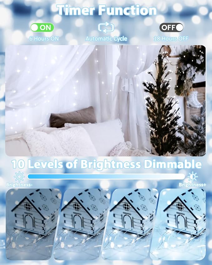 4 Pack 60 LED Fairy Lights Battery Operated with Remote, 20 FT Cool White | Cuttable, 8 Modes, Memory, Dimmable, Waterproof Battery String Lights with Timer for Indoor Outdoor, Christmas Decorations