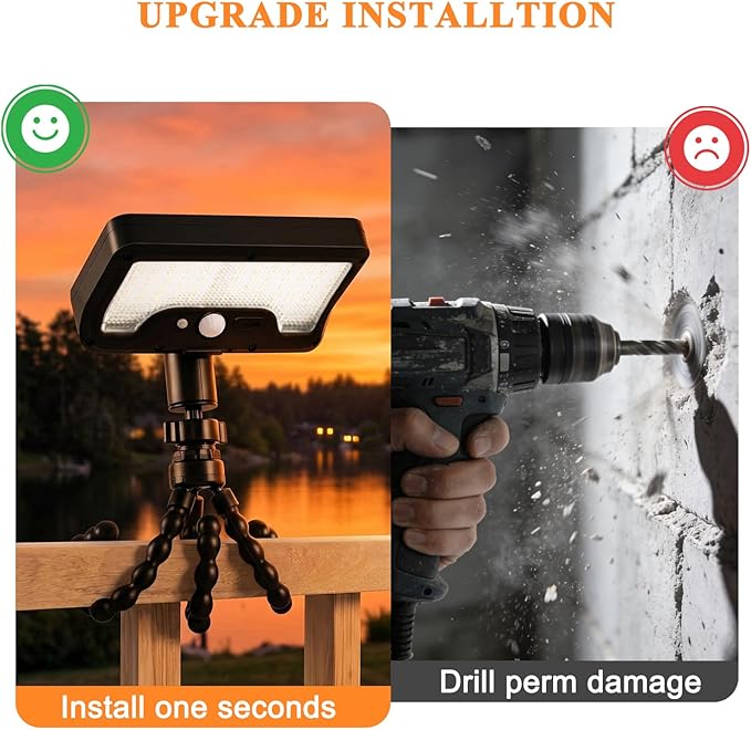 Motion Sensor Solar Lights Outdoor with Octopus Tripod, 360° Rotatable 600LM 92 LED Fence Light with Remote Control, 3 Color Modes, IP65 Waterproof Security Light for Deck Fence Camping (2 Pack)