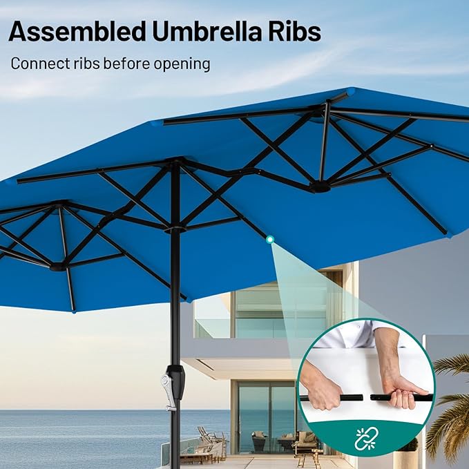AreShark 15ft Patio Umbrella with Base, Double Sided Outdoor Umbrella with 12 Fiberglass Ribs, Large Outdoor Umbrella for Garden, Pool, Deck, Backyard & Market, Royal Blue