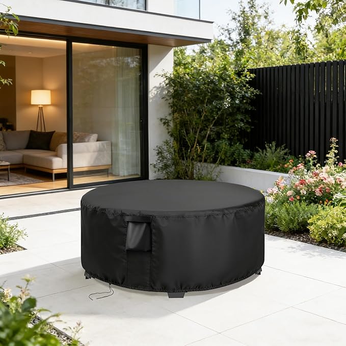 Patio Furniture Covers Round, 34 Inch Outdoor Dinner Table Cover Waterproof, Round Patio Coffee Table Cover for All Weather Resistant - 34 x 16 Inch