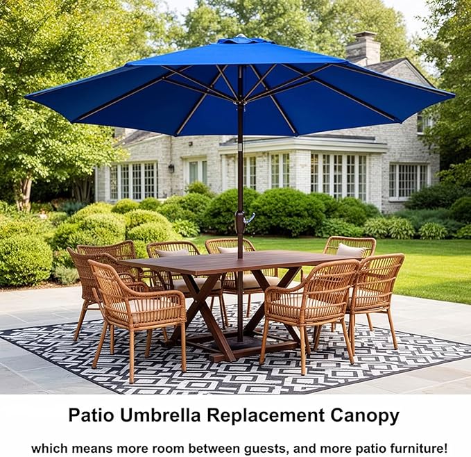 Patio Umbrella Replacement Canopy for 6/8 Ribs, Outdoor Table Market Yard Umbrella Replacement Top Cover, Waterproof Umbrella Canopy Fabric Replacement Canvas(Dark Top Color,7.5FT 6-Ribs)