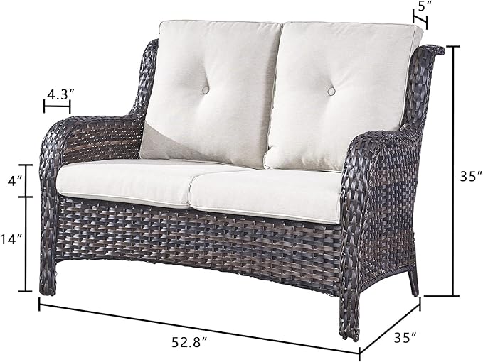 Rilyson Outdoor Loveseat Wicker Patio Sofa - 2-Seat Rattan Outdoor Couch Patio Furniture with Deep Seating and Comfortable Cushions for Outside Porch Deck Balcony(Brown/Beige)