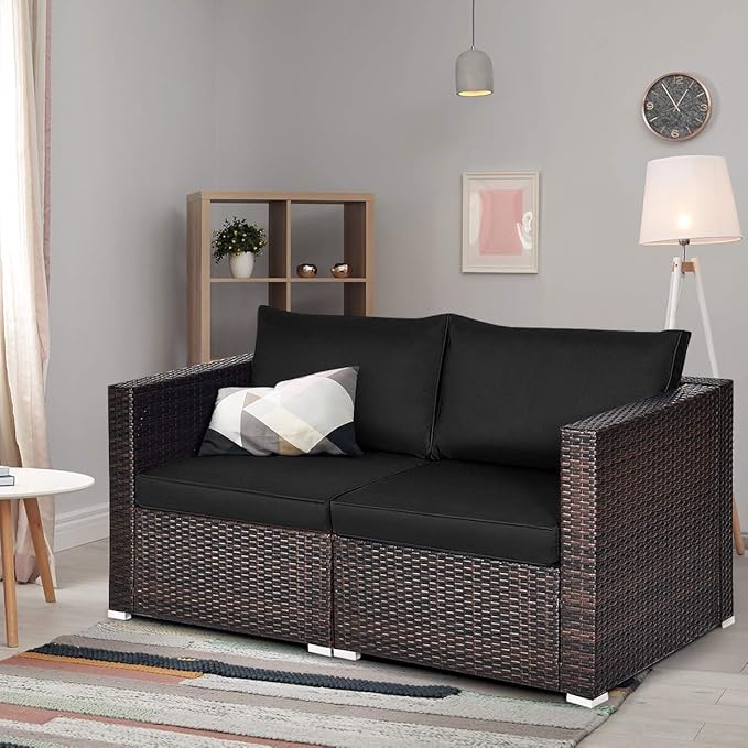 COSTWAY 2PCS Patio Rattan Corner Sofa Sectional Furniture Conversation Set
