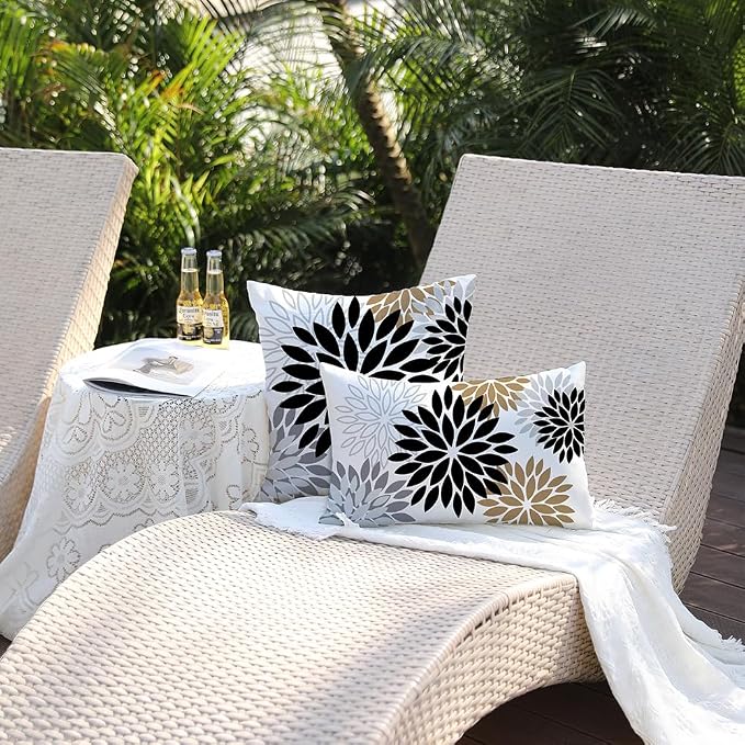 DFXSZ Outdoor Waterproof Pillow Covers 12x20 Set of 2 Black Brown Flower | Spring Summer Waterproof Flower Throw Pillowcases（No Inserts）Outdoor Decor for Patio Funiture Garden Polyester Covers