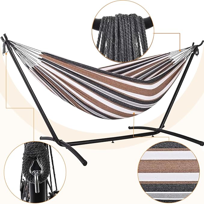 Lazy Daze Portable Hammock with Stand, Free Standing Hammocks for Indoor Outdoor Patio Yard, Has a Carrying Bag and Pillow, 9ft Hamacas Heavy Duty 2 Person Amaca 450 lbs Capacity(Farmhouse)