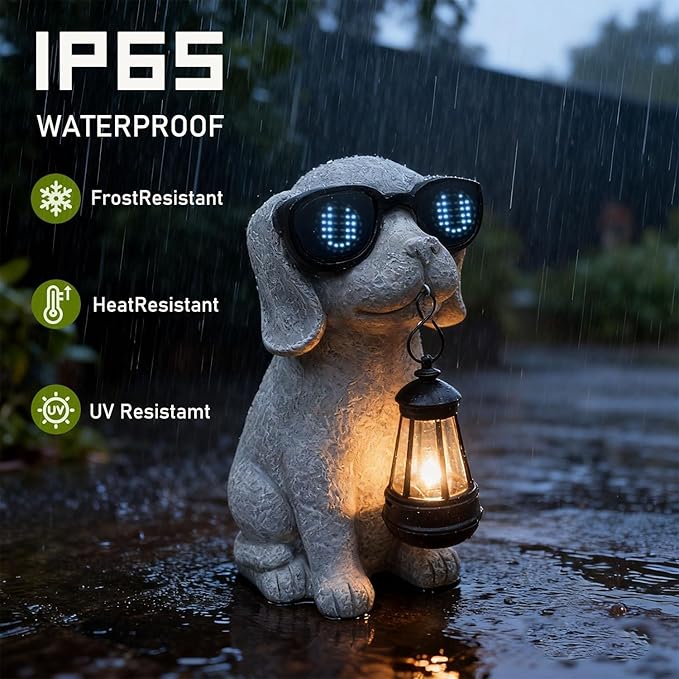 Solar Garden Outdoor Dog Statues - Garden Decorations Dogs Statue with Lantern, Waterproof Led Lights Yard Decor Figurine Birthday Gifts for Women Mom Grandma Dog Lovers for Patio Balcony Lawn
