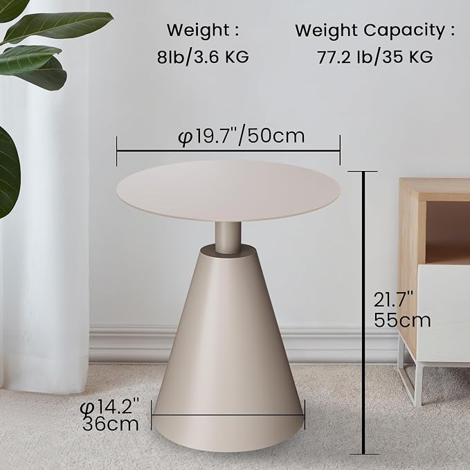Round Patio Bistro Table, Outdoor Coffee Table Small Metal Circle End Table for Living Room Bed Bedroom Small Spaces Couch Waterproof Rustproof Patio Side Table - Φ19.7''x22''(H) - Light Brown