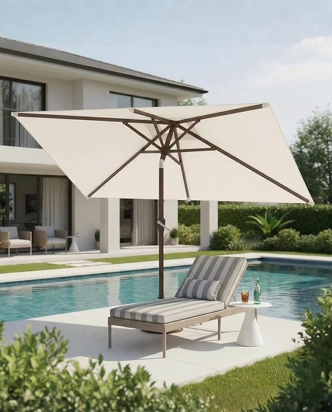 6.5x10FT Patio Umbrella, Outdoor Umbrella with Push Button Tilt and Crank, 8 Sturdy Ribs, UV Protection & Waterproof Market Umbrella for Pool, Backyard, Beach,Deck (Creamy-white)
