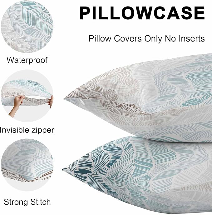 Vandarllin Outdoor Throw Pillows Covers 26x26 inch Set of 2 Waterproof Summer Beach Decorative Zippered Cushion Covers for Patio Furniture, Ombre Blue Abstract Leaf Lines Lumbar Pillowcases