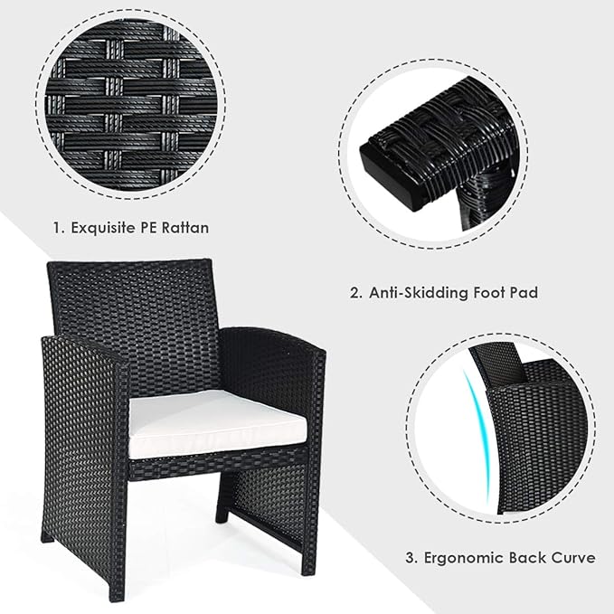 Tangkula Patio Wicker Conversation Furniture Set, Patiojoy Sofa & Table Set w/4 Seats, Outdoor Rattan Sofa Set for Balcony Backyard, Wicker Chair Set with Tempered Glass Coffee Table (2, White)