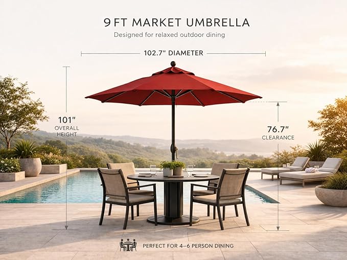 Treasure Garden Octagonal 9 ft Patio Umbrella - Outdoor Furniture Table Umbrella – Push-Button Tilt – Bronze Aluminum Frame (Obravia2, Spa)
