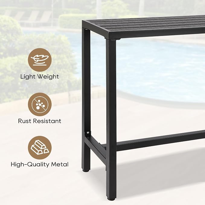 Outdoor Bar Table, Patio Counter Height Bar Table, WPC Waterproof Bar Tables for Patio, Garden, Yard, Balcony, Poolside (55")