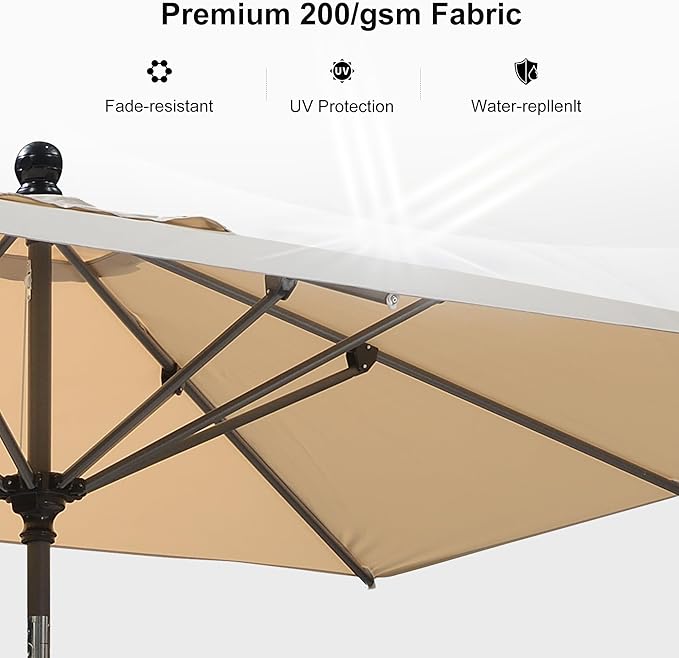 PURPLE LEAF 11.5' x 8' Patio Market Umbrella Outdoor Table Sun Umbrellas with Crank 8 Aluminum Sturdy Ribs for Pool Deck Backyard Beach Beige