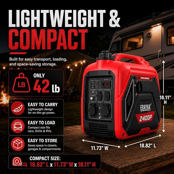 ERAYAK 2400W Portable Inverter Generator for Home Use, Super Quiet Small Generator for Camping Outdoor Emergency Power Backup, Gas Powered Engine, EPA, ECO Mode