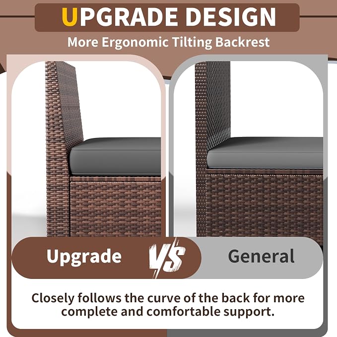 Outdoor Patio Furniture Set, 8‘’ Wide armrest Outdoor Sectional Rattan Sofa Set, Wicker Patio Furniture Sets w/Coffee Table,Thick Cushions for and Cover for Porch, Deck,8 PCS(Brown&Grey)