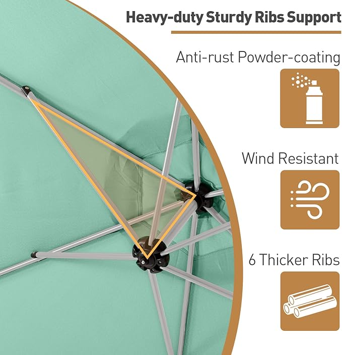COSIEST Offset Patio Umbrella, Cantilever Hanging Outdoor Umbrella w/360-degree Rotation, Handy Crank, UV/Waterproof Canopy, 6 Ribs for Market, Backyard, Poolside, Garden