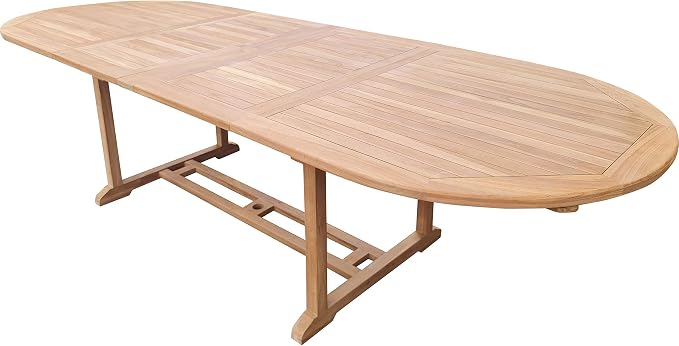 Teak Wood Santa Cruz Oval Double Extension Outdoor Patio Dining Table, 78 to 118 inches