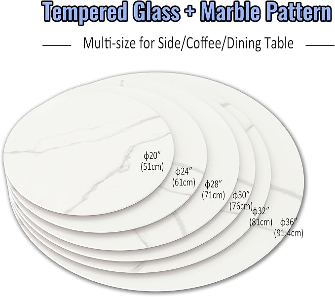 28" Round Tempered Glass Table Top, Marble Glass Surface Protector Heat & Scratch Resistant Multipurpose for Dining, Coffee, Restaurant, Office and End Table (White Marble Pattern, 28 Inch)