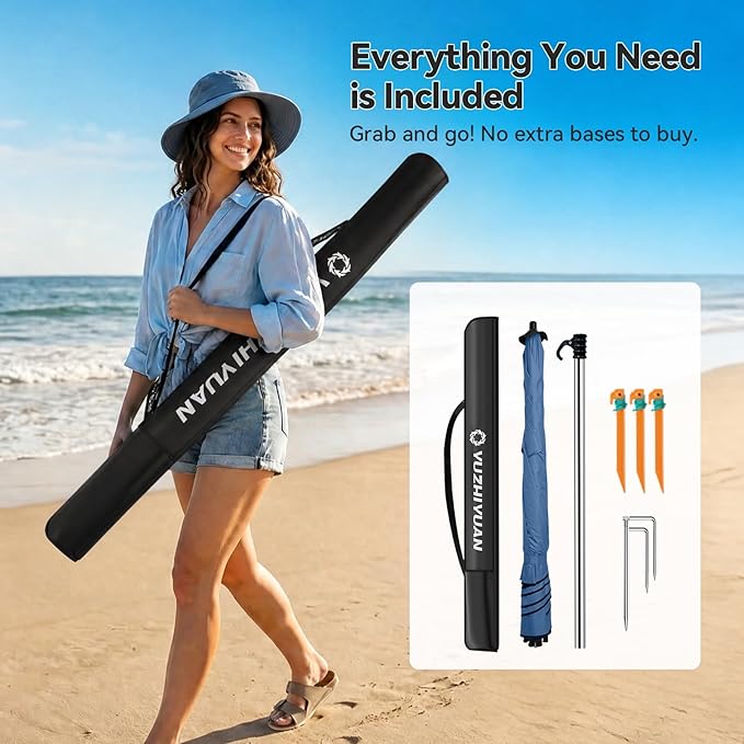 Patio Umbrella with Exclusive Black Coating, 7.2ft/7.8ft Heavy-Duty Double-Layer Nylon Canopy, Adjustable Tilt Sun Shade Outdoor Table Umbrella, UV Protection & Carry Bag for Beach, Fishing, Backyard