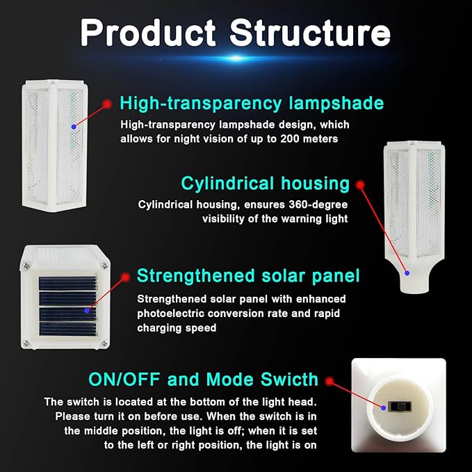 Aolyty Solar Lights Outdoor, Waterproof Driveway Markers Reflective, Warning Flash Light with 2 Lighting Modes, LED Solar Light 4 Pack for Parking Lots, Yard, Sidewalk, Stop Sign, 30 Inches (White)