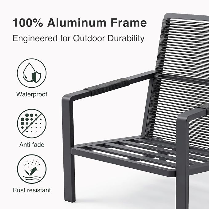 7 Piece Aluminum Patio Furniture Set, Outdoor Conversation Set with Sofa, Loveseat, Lounge Chairs & Coffee Tables, Modern Garden Furniture for Backyard Porch Balcony Deck