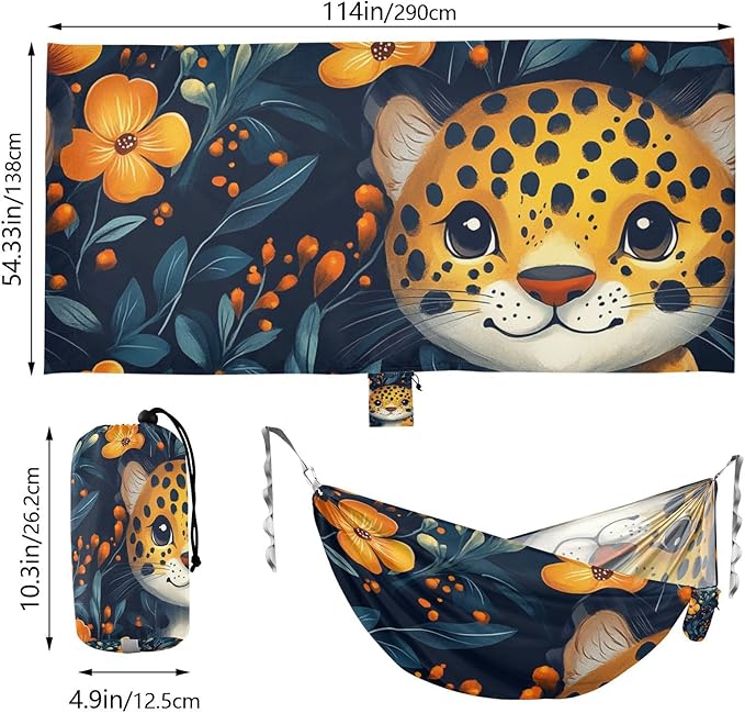 Cute Leopard Dark Academia Style 330lb Capacity Outdoor Hammocks with Portabl Carry Bag Fabric Hammock for Patio Backyard Lounge Base hamaca para Patio Exterior