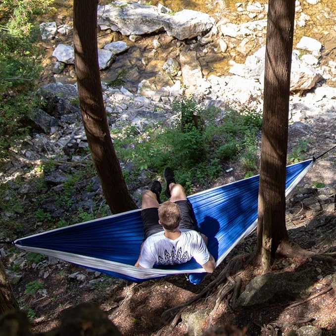 Vivere Double Parachute Camping Hammock, Includes Stuff-Sack (Navy/White)