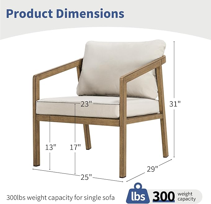 Patio Conversation Sets Outdoor Armchair, 2 Piece Aluminum Patio Sofa Chairs with Washable Thick Cushions, Modern All-Weather Patio Furniture Sets for Garden, Backyard, Porch (Brown+Beige)