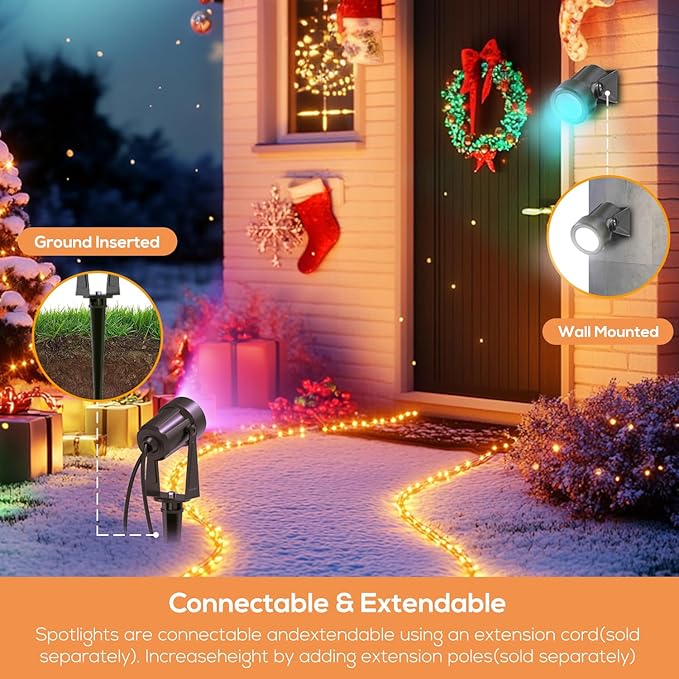 SUNTHIN Outdoor Landscape Lighting with Remote, RGBW Color Changing Spot Uplights, 6 Pack