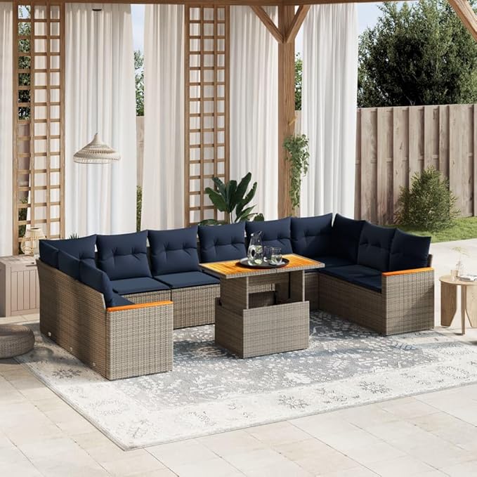 vidaXL Patio Sofa Set with Cushions 11 Piece, Outdoor Sectional Sofa Couch, Patio Conversation Set for Garden Backyard, Gray Poly Rattan