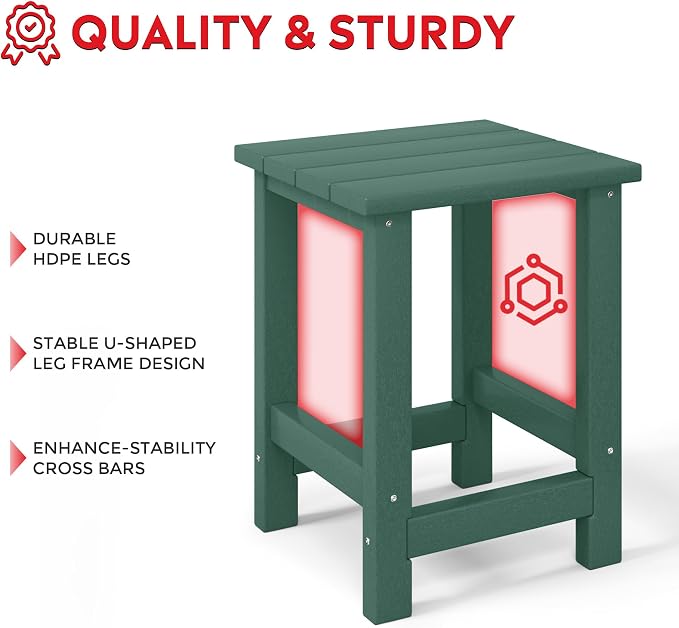 Costaelm Kids Outdoor End Table, Small Patio Table, Outdoor Side Table Porch Table Adirondack Patio Side Table for Outside, Pool, Porch, Garden, Dark Green