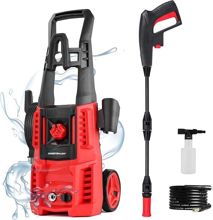 Electric Pressure Washer, 1850 PSI Max,3.0 GPM, 5" Wheels, 18M Cord/Hose Length Max, Power Washer for Patio, Car, Driveway, Fence & Home Cleaning