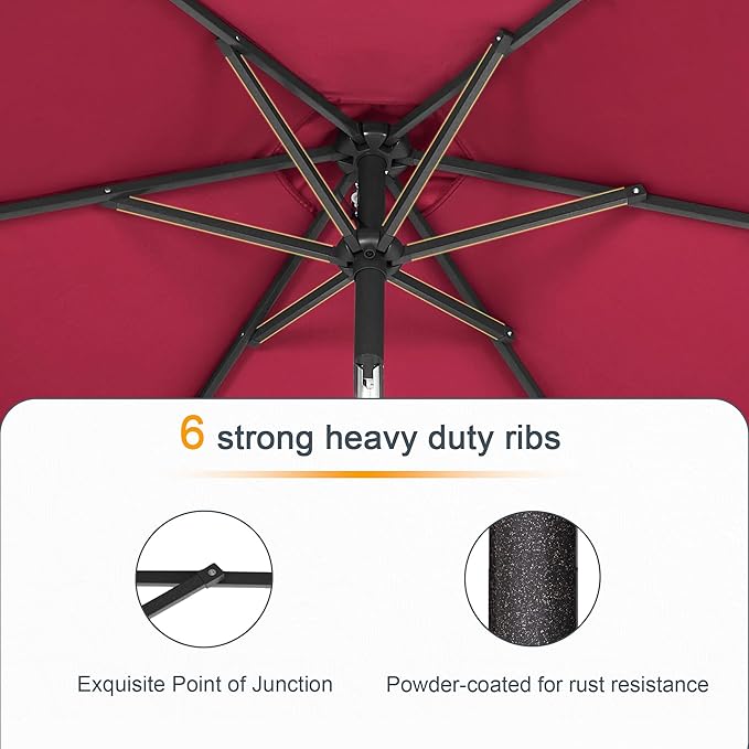 7.5ft Outdoor Umbrella Patio Umbrella with Solar Lights,18 LED Lighted Table Market Outdoor Umbrella, 2-Year-Non-Fading, for Pool, Deck, Garden,Backyard
