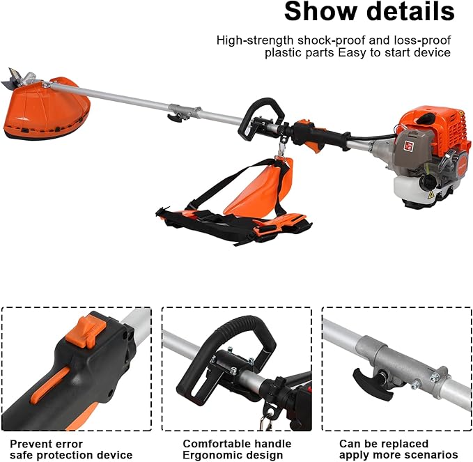 Gas Weed Eater, 5 in 1 Multifunctional Cordless Hedge Trimmer String Trimmer 52cc 2 Stroke 8500Rpm Brush Cutter Garden Tool