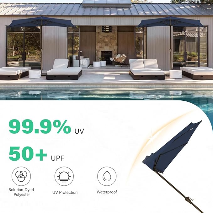 JEAREY 9ft Half Umbrella Outdoor Patio Umbrella Market Umbrella with Crank, 1/2 Round Wall Umbrella 5 Sturdy Ribs UV Protection for Pool Garden Balcony Deck, Purplish Blue