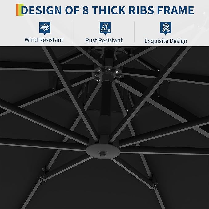 10FT Outdoor Umbrellas for Patio, Cantilever Umbrella with Steel Frame, UV Protection, Fade Resistant Fabric, 360 Degree Rotation, Pool Umbrellas Outdoor for Garden Deck Backyard
