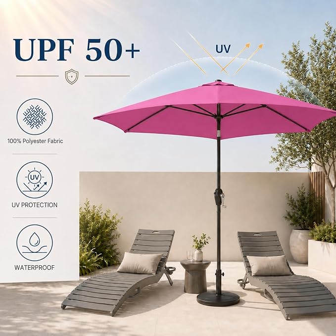 7.5ft Patio Umbrella, Outdoor Table Market Umbrella with Smooth Crank Lift, 6 Windproof Fiberglass Ribs, UPF50+ UV Protection for Deck, Pool, Garden and Backyard
