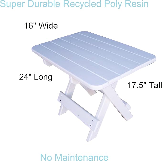Phat Tommy Folding Outdoor Patio Side Table - Poly Adirondack Side Table - All Weather Side Table for Your Patio, Deck, or Balcony (White)