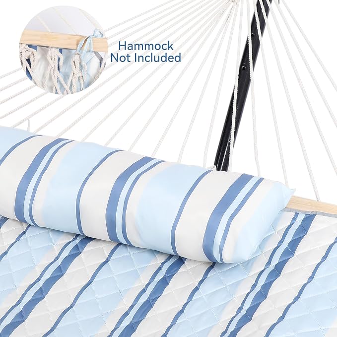 Double Hammock Pad and Pillow Set,78" x 55"Polyester Quilted Hammock Pad, Enhanced Comfort for Rope Outdoor Patio, Garden, Beach Hammocks, BlueStripe