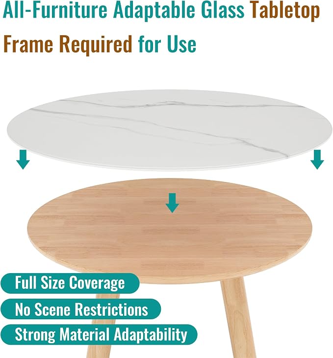 30" Round Tempered Glass Table Top, Marble Glass Surface Protector Heat & Scratch Resistant Multipurpose for Dining, Coffee, Restaurant, Office and End Table (White Marble Pattern, 30 Inch)