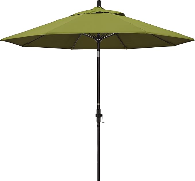 California Umbrella 9' Round Aluminum Pole Fiberglass Rib Market Umbrella, Crank Lift, Collar Tilt, Bronze Pole