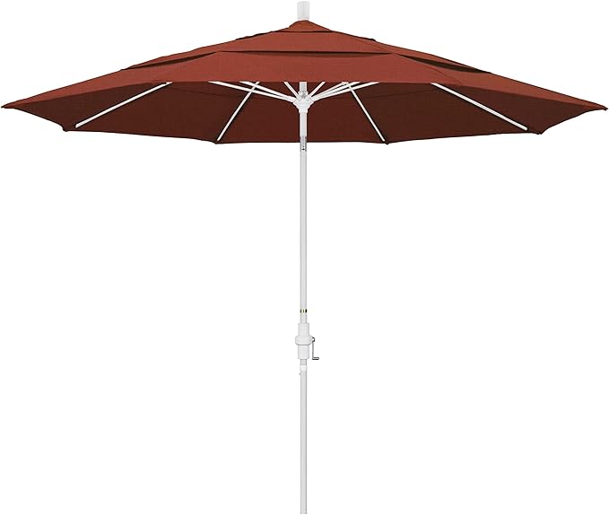 California Umbrella 11' Round Crank Lift, Collar Tilt, Aluminum Pole, Fiberglass Rib Patio Umbrella, White Finish