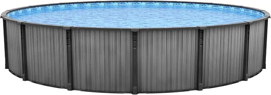 Lake Effect Pools 'Bora Bora' 24 ft Round Above Ground Swimming Pool | 52 Inch Resin Protected Steel Sided Walls | Bundle Includes: 25 Gauge Overlap Liner & Widemouth Skimmer
